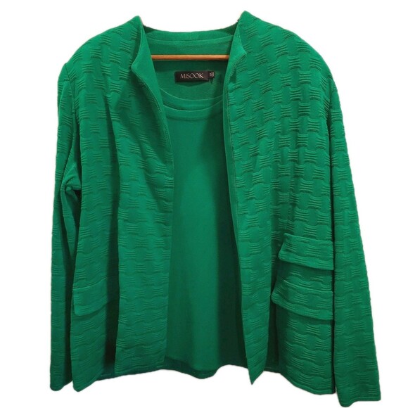Misook Twinset Size 0X Green Knit Jacket with Matching sleeveless tank Shell - Picture 1 of 8